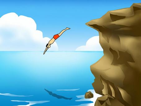 男性がかつらを装着して断崖絶壁からダイブするのは圧巻です 男性がかつらを装着して断崖絶壁からダイブするのは圧巻です