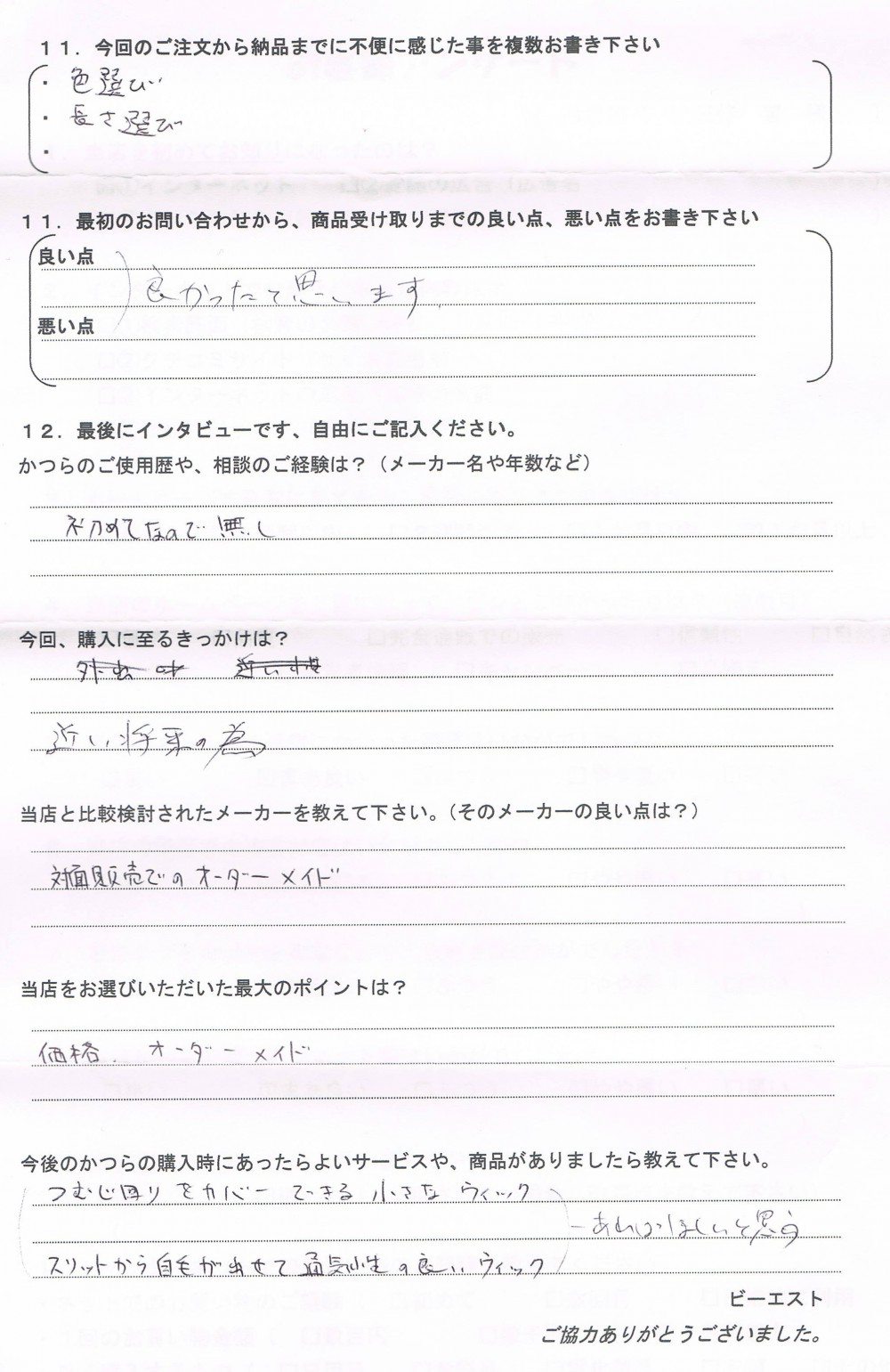 アンケート：山形県３０代（長髪で初めてのかつら）