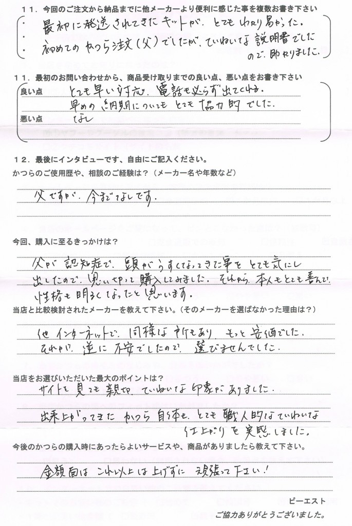 K・Tさん(要介護のお父さんへかつらをプレゼント) K・Tさん(要介護のお父さんへかつらをプレゼント)