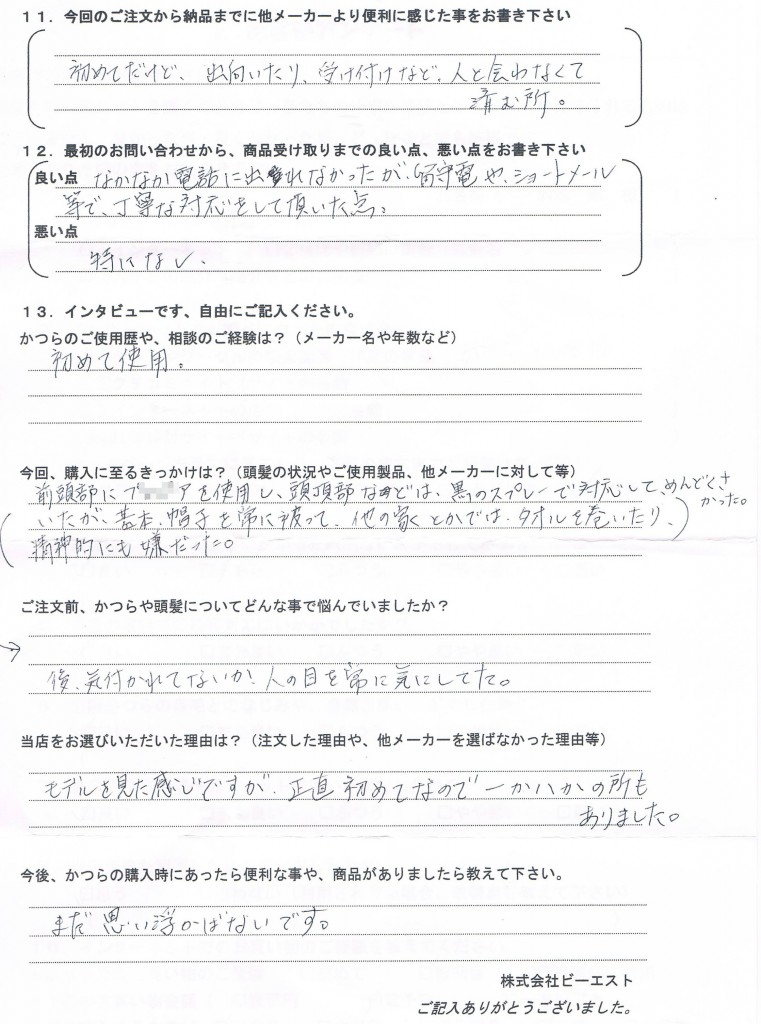 三重県30代(かつら初めて帽子やスプレー使用) 三重県30代(かつら初めて帽子やスプレー使用)