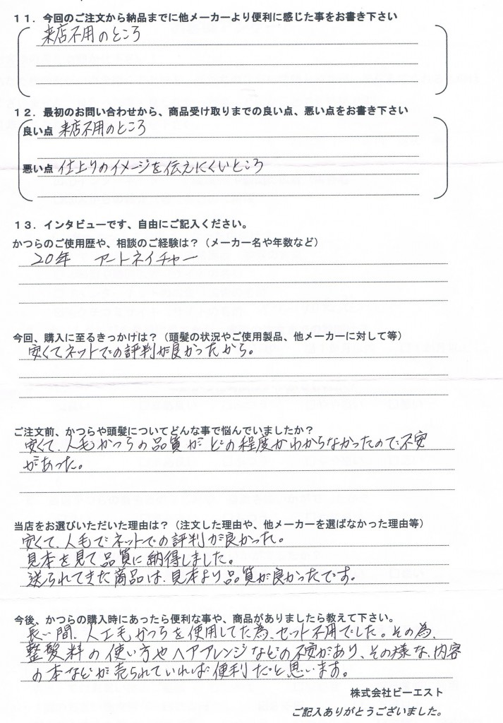 岐阜県50代(かつら20年、痛み激しく) 岐阜県50代(かつら20年、痛み激しく)