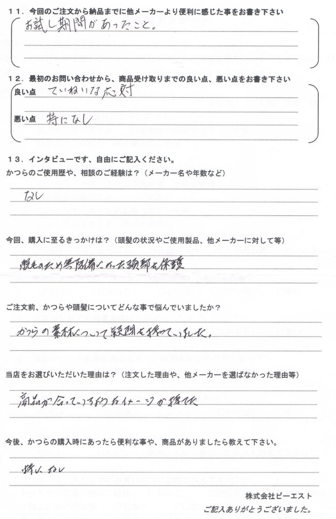 全頭かつら初めて・粉使用中(青森県)