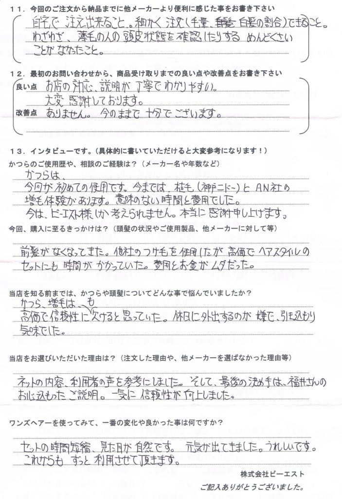 引きこもり気味がかつらで元気に!(愛媛県) 引きこもり気味がかつらで元気に!(愛媛県)