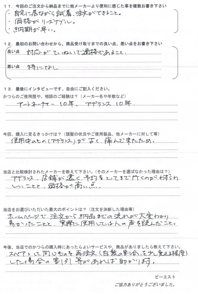 もう何年もかつらメーカーに行っていない もう何年もかつらメーカーに行っていない