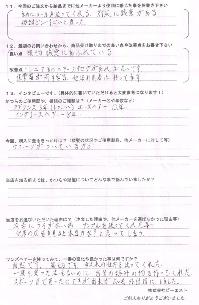 25年かつら使用・天頂の脱毛激しい 25年かつら使用・天頂の脱毛激しい