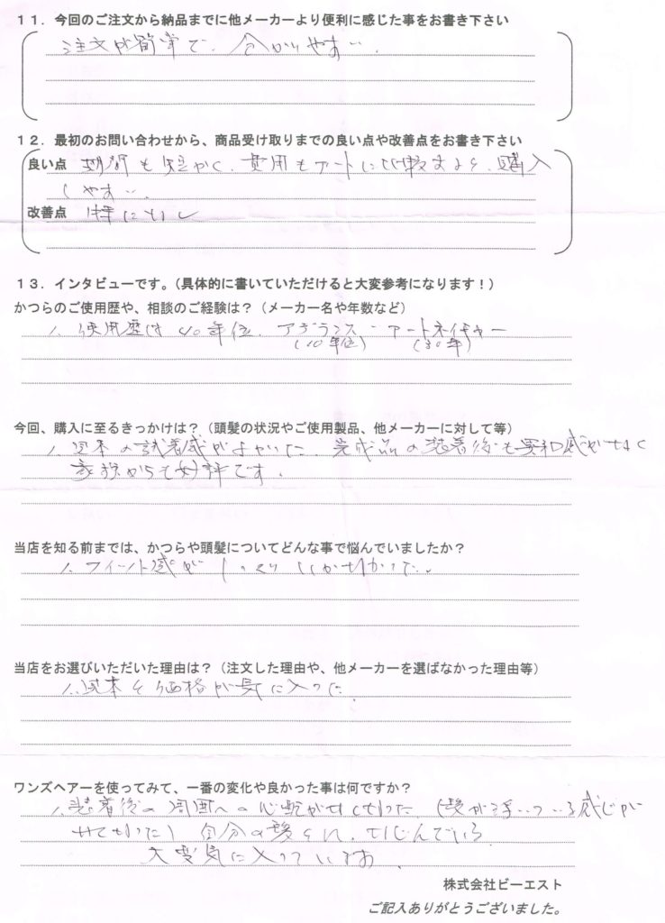 かつらが40年超しっくりこない!?(宮崎県) かつらが40年超しっくりこない!?(宮崎県)