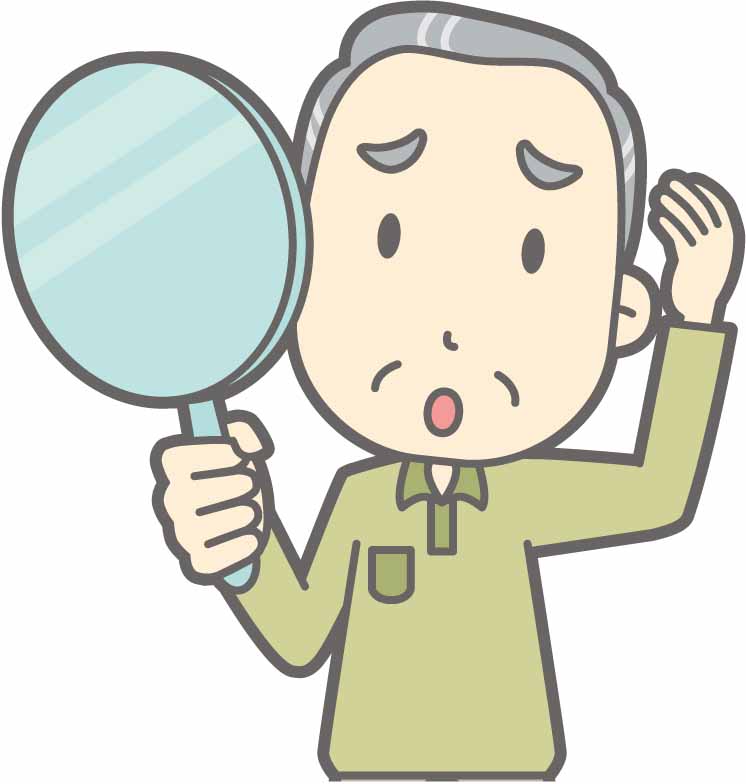 かつらの馴染みを鏡でチェック かつらの馴染みを鏡でチェック