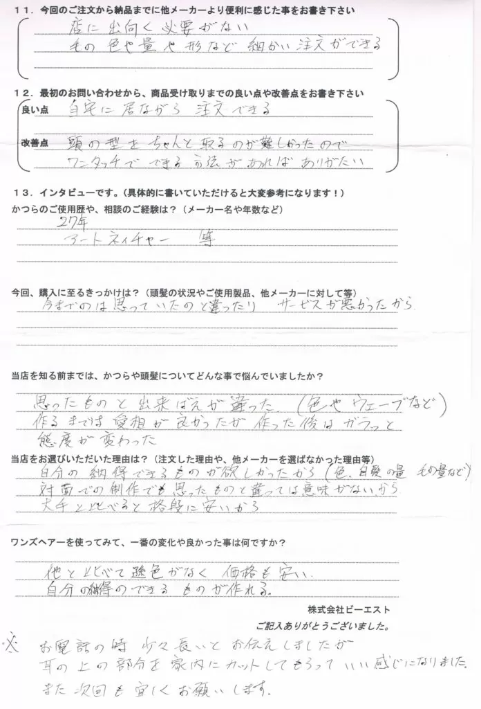 部分かつら27年・サービス悪し 部分かつら27年・サービス悪し