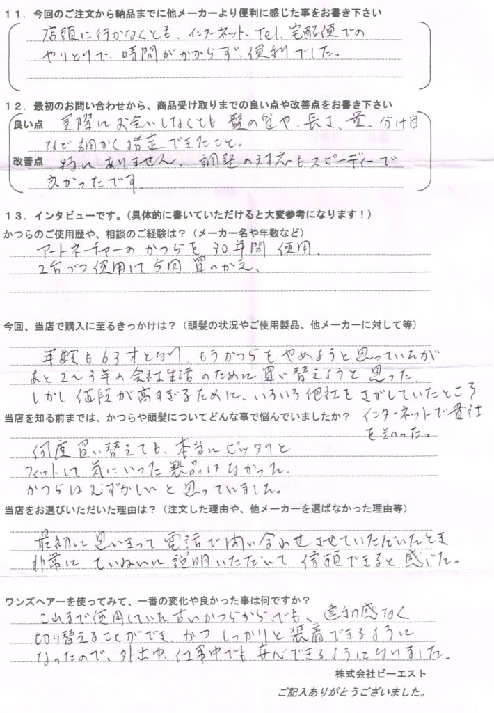 かつら30年、もう辞めようと思ったが…(大阪府)