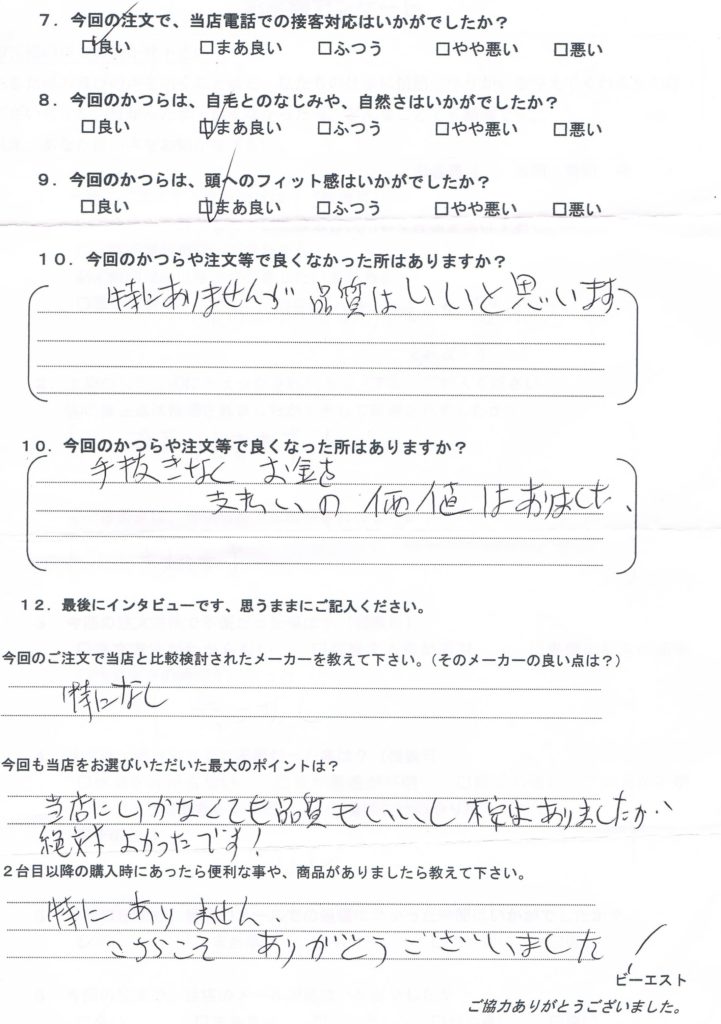 初めての男性用かつら・気になって10年以上(広島県) 初めての男性用かつら・気になって10年以上(広島県)